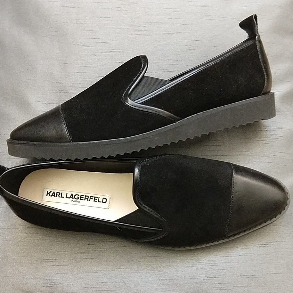 New Karl Lagerfeld black suede flats